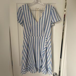 J. Crew Blue and White Striped Faux Wrap Mini Dress